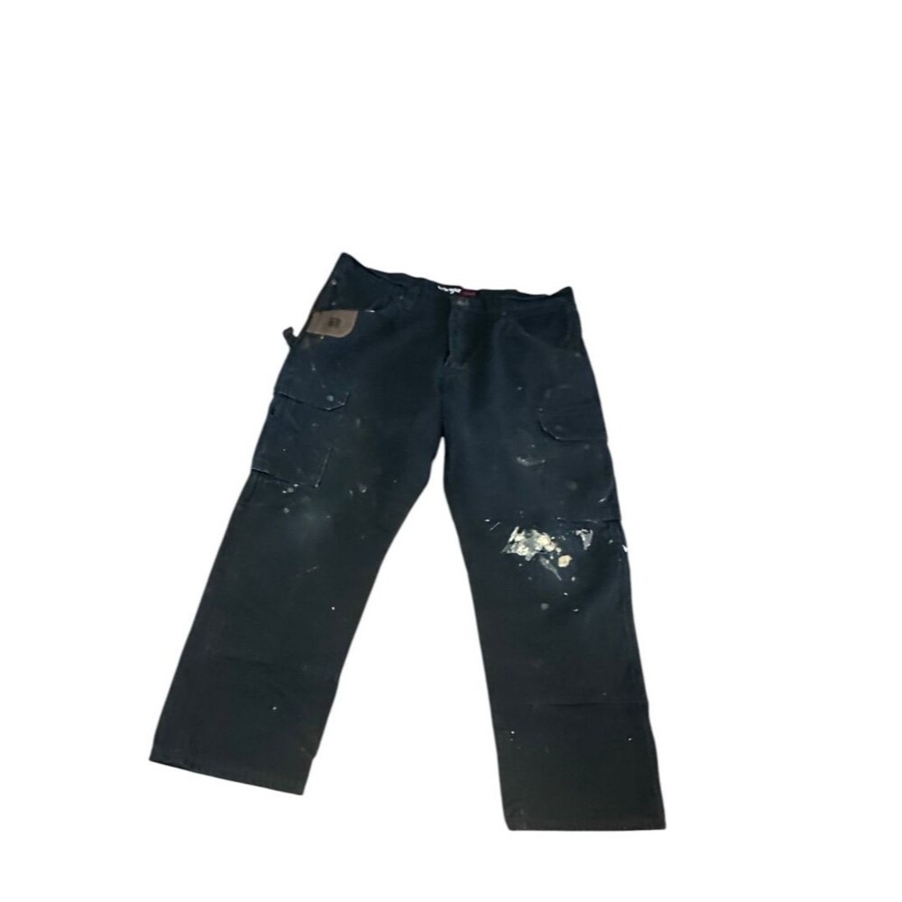 Wrangler Riggs Workwear Black Ripstop Ranger Cargo Pants 36X30 Distressed Paint